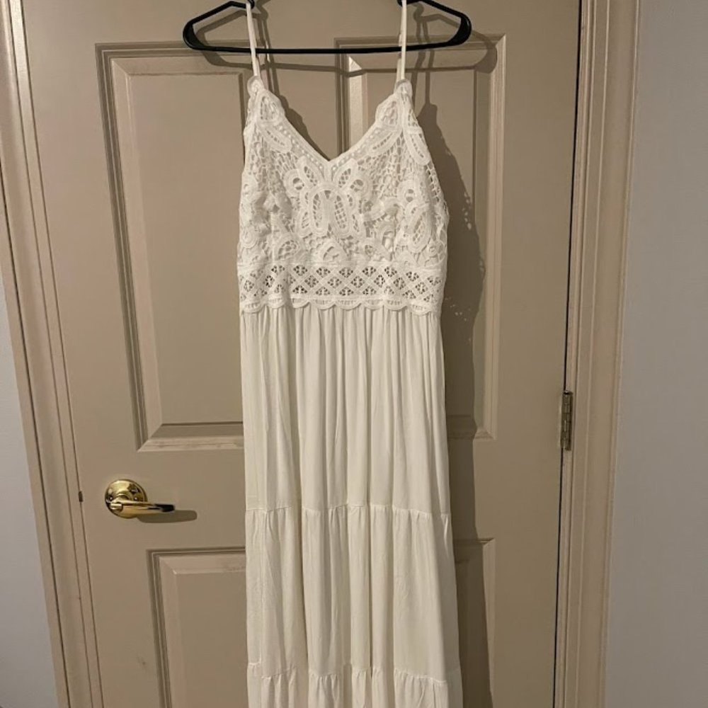 White Crochet Maxi Dress - Large